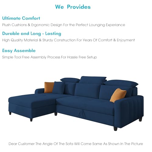 Image of Casaliving Gagnon LHS 4 Seater L Shape Corner Sofa Cum Bed for Living Room (Blue Fabric) Premium Fabric Sofa
