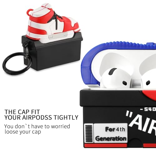 Image of [2Pack] Gedicht for Apple Airpods 4th Generation Case Cover(2024), Cute Cartoon Shoe Box Soft Silicone Protective Cases for Airpods 4th Generation Case with Keychain for Women Men，Red+Dark Blue