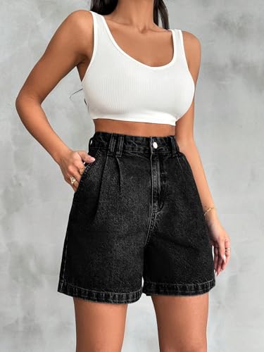 Image of Shasmi Girl's & Women's High Waisted Denim Shorts, 2025 Fashion Vintage Wash, Straight Cut (Short 234)