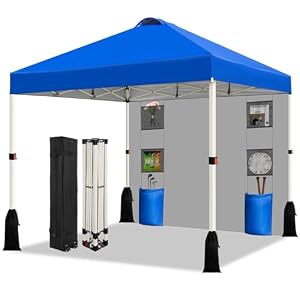 WEIZE 10×10 Pop Up Canopy Tent, 1-Button Push Setup Canopy Tent with 1 Sidewall, Adjustable Height Instant Portable Shelter,Portable Roller Bag, Easy Outdoor Sun Shade for Events,4 Weight Bags,Blue