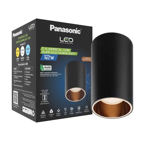 Panasonic 12W Cylindrical Surface Spot Light, Rose Gold Reflector, Ceiling Light for Home with Rose Gold Reflector (Natural White - PDSM02124)