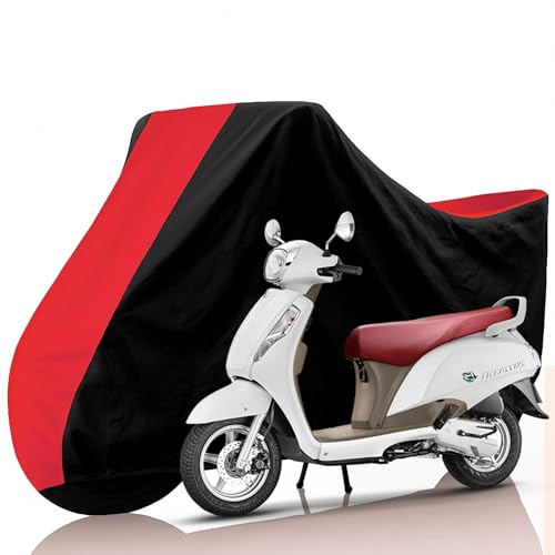 Image of All Weather Protection Two Wheeler Cover for Suzuki Access 125, Scooter & Scooty | Anti Dust, 100% Water Resistance, Heat Resistant, UV Proof - Triple Stitched | (Black Top Red)