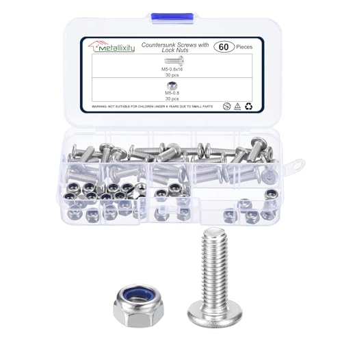 Image of METALLIXITY Crib Screws Replacement Set(M5-0.8x16) 60Pcs, Silver Tone, 304 Stainless Steel Hex Socket Screws with Lock Nuts - for Furniture Woodworking Project, Silver Tone