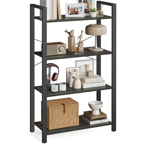 Image of VASAGLE 4-Tier Bookshelf, Bookcase with Steel Frame, Book Shelf for Living Room, Home Office, Study, 11.8 x 26 x 47 Inches, Industrial Style, Charcoal Grey and Ink Black ULLS060B04