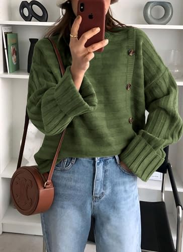 Image of PRETTYGARDEN Womens Sweaters Fall 2026 Casual Long Sleeve Crewneck Button Loose Winter Knit Pullover Sweater Tops