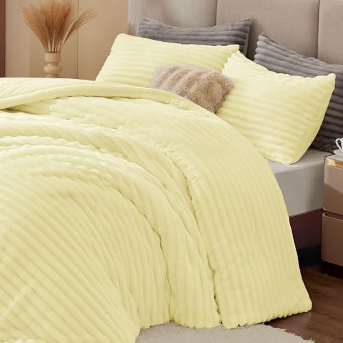 BEDELITE Fleece Twin Comforter Set -Super Soft & Warm Fluffy Transparent Yellow Bedding, Luxury Fuzzy Heavy Bed Set for Winter with 1 Pillow case