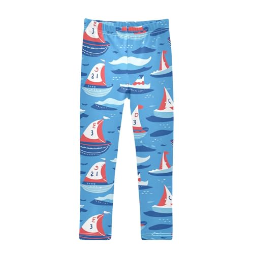 Wusikd Cute Boats Girls' Leggings Toddler Doodles Sails Kids Yoga Pants Dance Active Tights 4T