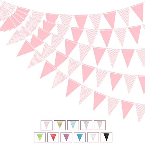 Ungfu Mall Guirlande de fanions en papier rose clair pour chambre d'enfant - Bannière de festival - Décoration de jardin - Pour fête prénatale - Fête d'anniversaire