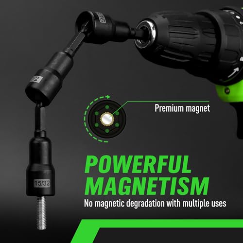 Image of Magnetic Nut Driver Set, 20-Piece Metric & SAE 1 /4 inch Hex Shank, Drill Socket Set, Impact Driver Bit Sets, Magnetic Bit Holder with Aluminum Alloy Snap Clip, 65mm Long Hex Bits, Quick Change Tool