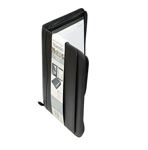 Image of Alassio 30027 Reggio Ring Binder DIN A4 Approx. 36 x 28 x 5 cm Black /Fine Touch Imitation with Calculator and Pad A4