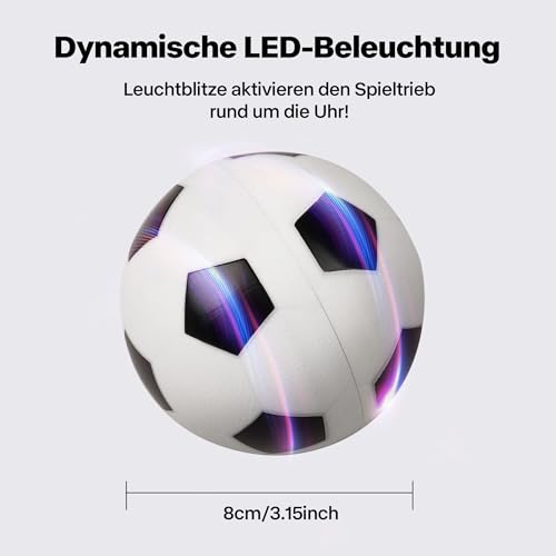 Pet Prime Interaktiver Spielball für Hunde Typ-C Ladung Intelligenter Sensor Hundespielzeug elektrischer Ball mitteler großer Hunde Fußball 8cm Robust Sicher & Wasserfest für Innen/Außen (Fußball)
