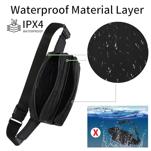 Bauchtasche Gürteltasche Hüfttasche mit Einem 30 cm Verlängerten Gürtel Unisex Modern Umhängetaschen Handytasche für Outdoor Reise Wandern Hundetraining Damen und Herren Schwarz