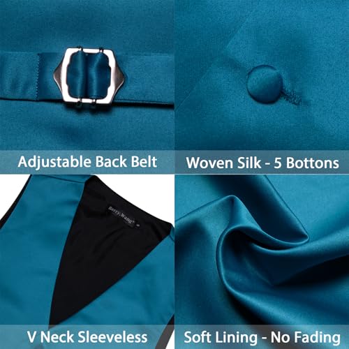 Image of Barry.Wang Men's Suit Vest Tie Bowtie Set Formal Silk Paisley Waistcoat Hanky Cufflinks Lapel Pin Set Wedding Party 7PCS