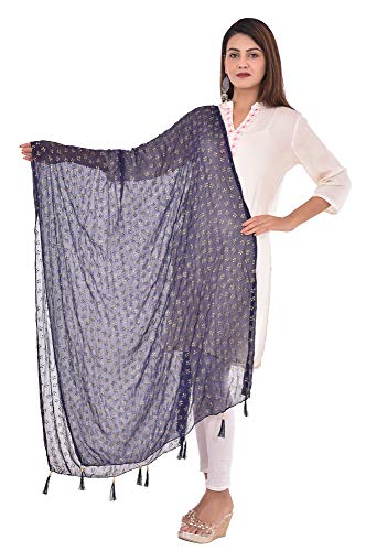 Image of YOUTHQUAKE Soft Chiffon Dupatta with Golden Foil Print & Tassels for Women & Girls