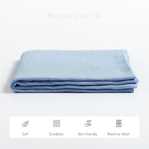 Image of Meracorallo Muslin Swaddle Blanket, 100% Cotton Receiving Blanket Soft and Breathable Swaddle Wrap for Baby Boys and Girls, Sky Blue