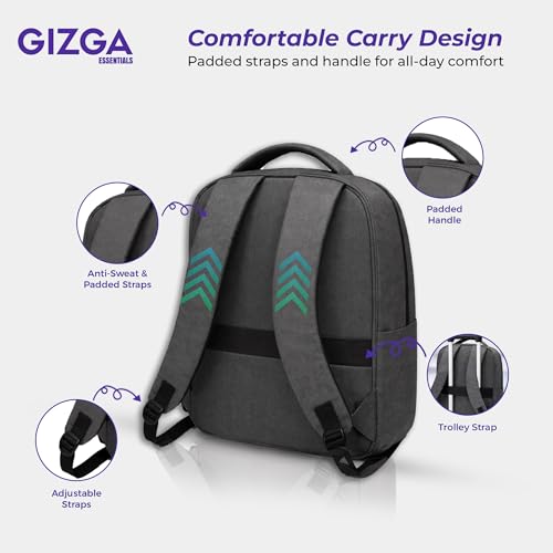 Image of Gizga Essentials Laptop Backpack for Up to 16 Inch Laptops| USB Charging Port, Water Resistant, Breathable Shoulder Straps, Spacious Interior, Bottle Pocket| Travel Bag for Office, School & College