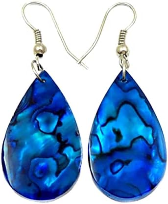 Blue Abalone Earrings Teardrop Dangle Drop Hook Natural Shell Handmade Jewelry GA249-A