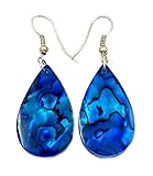 Blue Abalone Earrings Teardrop Dangle Drop Hook Natural Shell Handmade Jewelry GA249-A