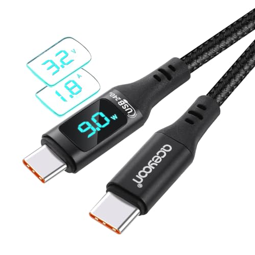 aceyoon Cable Tipo C 240W con Pantalla LED, 2M USB C a USB C Carga Rápida PD 48V/5A Cable Cargador Nylon para iPhone 16 15 Pro Max, para Galaxy S24 S23 S22, para iPad Pro, para Huawei