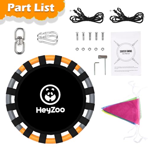 Image of HeyZoo Saucer Swing, 48 Inch Larger Swing Sets for Backyard and Outdoor Playground, 900lbs Weight Capacity, with 360 Degree Swivel, Gifts for Kids and Family, Grey and Orange