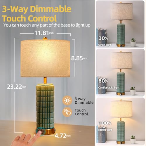 Lámpara de mesa cerámica verde con puerto USB y control táctil miniatura 2