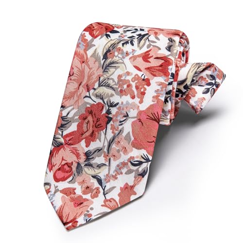 Image of Barry.Wang 100% Cotton Floral Ties for Men 63 inch Extra Long Necktie Clip