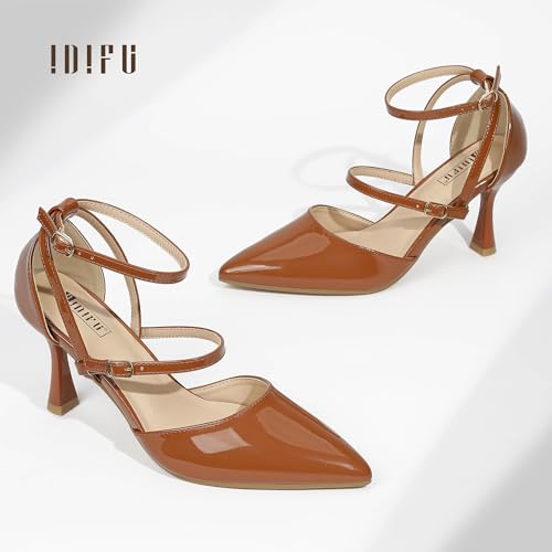 IDIFU IN3 Kitten Closed Toe Heels Women's Pumps Pointed Toe Strappy Low Heels Wedding Prom Dress Shoes for Women Work Office Dressy Comfortable Short Ankle Strap Pumps Shoes4