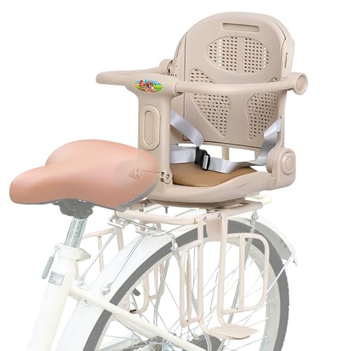 auvstar Silla Bicicleta niño Trasera,Asiento Trasero de Bicicleta con Respaldo,Ajustable para Sentarse o Reclinarse,Cojín de Asiento de PU con Barandillas de Seguridad y Reposapiés (Blanco)