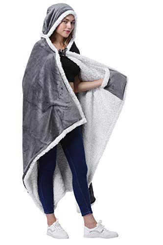 Catalonia Hooded Blanket Poncho | Wearable Blanket Wrap With Hand Pockets | Comfy Sherpa Fleece Throw Cape For Children And Adults, Women Gift #TOP5