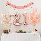 Rose Gold Balloons Set- Number 21 Foil Balloons Birthday Party Decorations Banner Confetti Balloons Party Supplies For Engagement Wedding Anniversary Kit(number21 NEWset)
