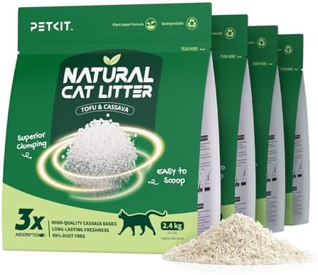 PETKIT Klumpende Katzenstreu Pflanzenbasiert, 9,6 kg,100% Natürlich, Staubfrei, Geruchsneutralisierend, Biologisch Abbaubar, Kein Verkleben, Einfach zu Schaufeln,4X 2,4 kg Beutel