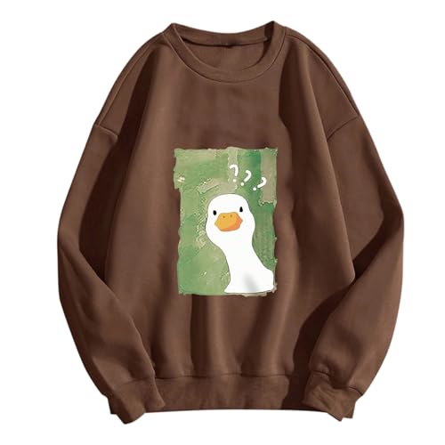 Ladies Print Round Neck Fashion Loose Casual Sweatshirt Cute Sweatshirt Pullover Tops No Hooded Women Coffee