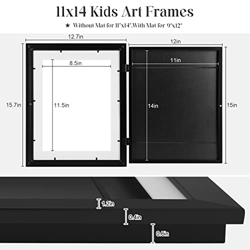 Image of 2-Pack Kids Art Frames, 11x14 Front Opening Kids Artwork Frames Changeable, Displays 9x12 With Mat and 11x14 Without Mat, Holds 50 Pcs, for 3D Picture, Crafts, Children Drawing, Hanging Art, Portfolio