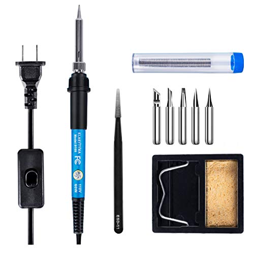 Fer à Souder 60W Température Réglable 200-450°C - Kit Avec Pompe à Dessouder, Support Et Fil D'étain