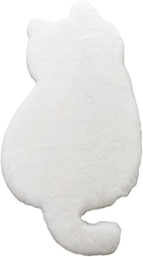 Miniatura 2 de QWINEE Alfombra de felpa con forma de animal de gato, antideslizante, suave, gruesa, para mascotas, sala de estar, cocina, color blanco, 24 x 35