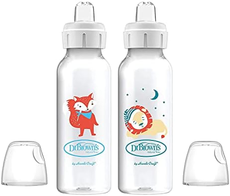 Dr. Brown's Narrow Sippy Spout Bottle, Fox & Lion, 8 oz, 2-Pack
