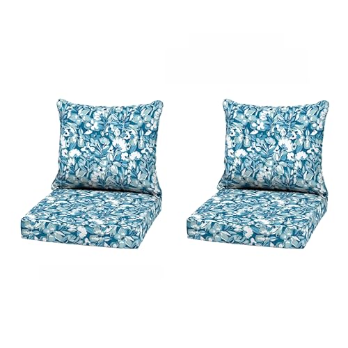 Image of Arden Outdoor Deep Seat Cushion Set, 2-Pack, 22x24, Aqua Blue Floral