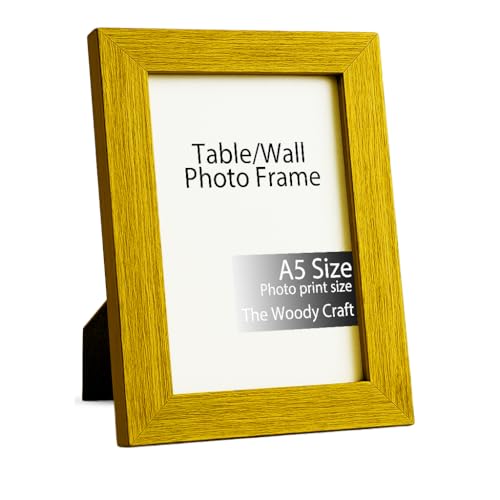 Image of A5 Photo Frame | Wall Frames That Brighten Any Room | Classic Wooden Photo Frame | Cheerful Yellow Photo Frames For Wall Decor | Wedding Photo Frame (5.8x8.3 inch, Yellow)