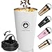 Mug Isotherme 500ML,Tasse à Café, Thermos Café en Acier Inoxydable avec Isolation à Double Paroi Couvercle de Voiture, étanche Tasse a The & Tasse Expresso Cappuccino Pour Le Bureau de Voyage(Blanc)