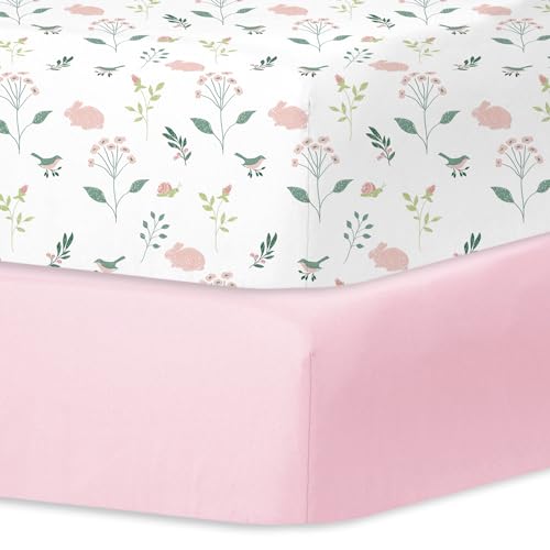 Image of Little Grape Land Crib Sheets for Girls and Boys, 2pk Baby Crib Fitted Sheet for Standard Size Crib and Toddler Mattress, Super Soft Baby Sheet (Little Bunny)