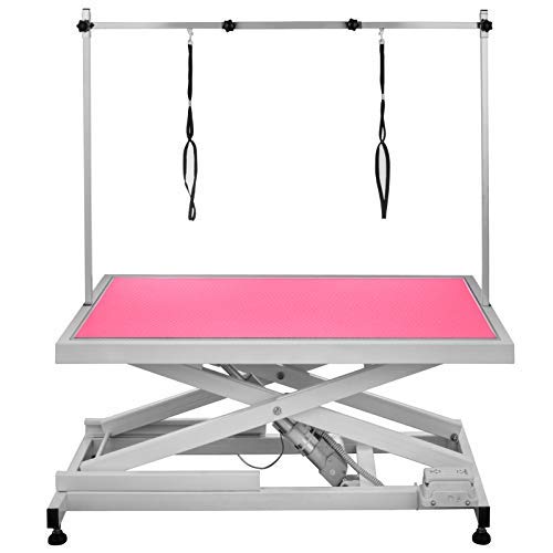 BuoQua 440Lbs Electric Grooming Tables for Pets Large Professional Mobile Electric Dog Grooming Table Height Adjustable Pink