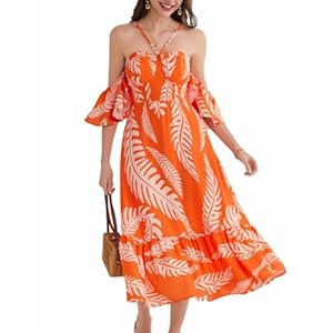 GRACE KARIN Damen Sommer Off Shoulder Floral Kleider Trägerloser Ärmel A-Linie Urlaub Party Kleider