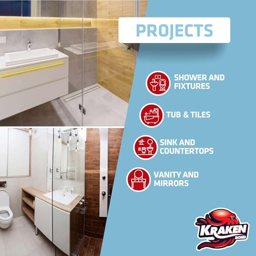Image of Kraken Bond Premium Kitchen and Bathroom Silicone Caulk White - (12x10.1 fl.oz) RTV White Caulking Waterproof for Kitchen, Bathroom, Shower, Sink, Anti Shrink 100% Caulking | 12 Pack
