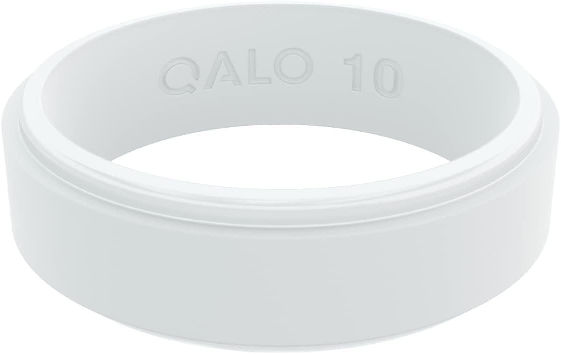 QALO Silicone Ring for Men & Women, White (Size 10) - Narrow Polished Step Edge - Male & Female Wedding Bands - Unisex Silicone Rings - Rubber Engagement Rings for Him & Her - 6.5mm x 2mm