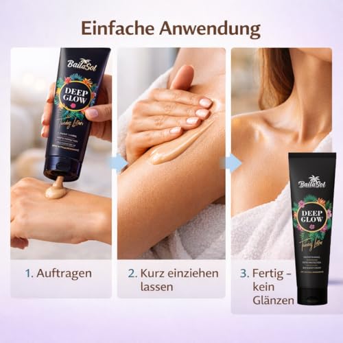 BailaSol Deep Glow Premium Bräunungsbeschleuniger für Sonne und Solarium ohne Selbstbräuner - Bräunungscreme mit Melano Blend Komplex, Vegan & Tierversuchsfrei, Tattoo-Schutz, 150 ml