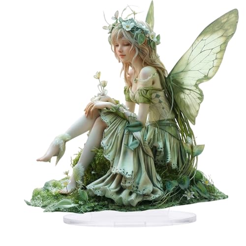 LMJOPYQ 2D Elfen Figuren Feen Garten Dekoration Garten Deko Draußen Figuren Grüne Engelsfigur 24 x 25 cm Acryl Standfigur