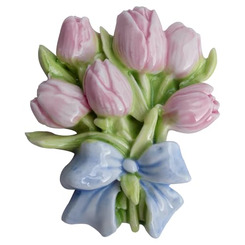 Imán decorativo de tulipán rosa de cerámica 3D miniatura 1
