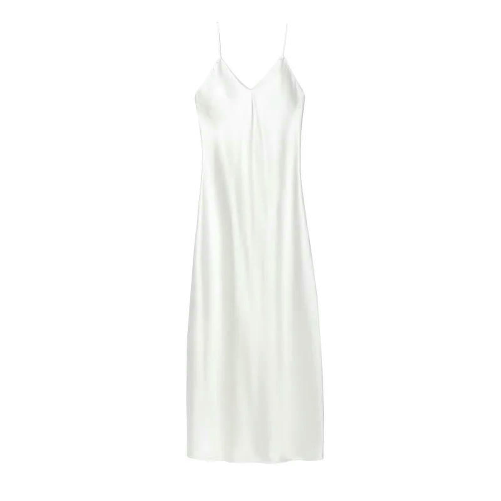 Abito Donna Invernale Primavera Elegante Moda Seta Raso Texture Sexy Retroless Party Slip Dress-Nero-s