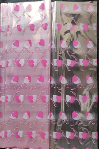 Image of 3A Featuretail 20 In x 25 In Heart Design Printed Cellophane Sheets For Gift Wrap, Baskets Hampers, Flowers Wrapping (Cellophane,Pack of 25) (Pink)