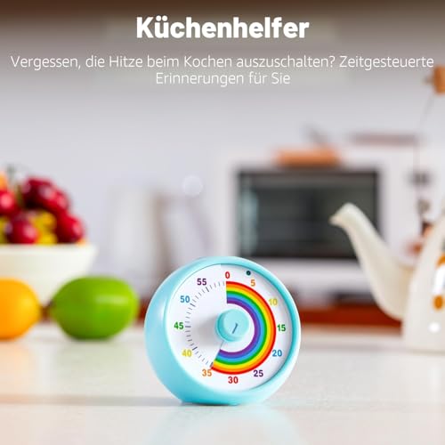 Visueller Timer für Kinder, 60-Minuten Countdown für Klassenzimmer Büro Küche, Schreibtisch Kinder Zeitmana gement Tools mit leisem Betrieb, Pomodoro Timer Regenbogenmuster (Blau) 6
